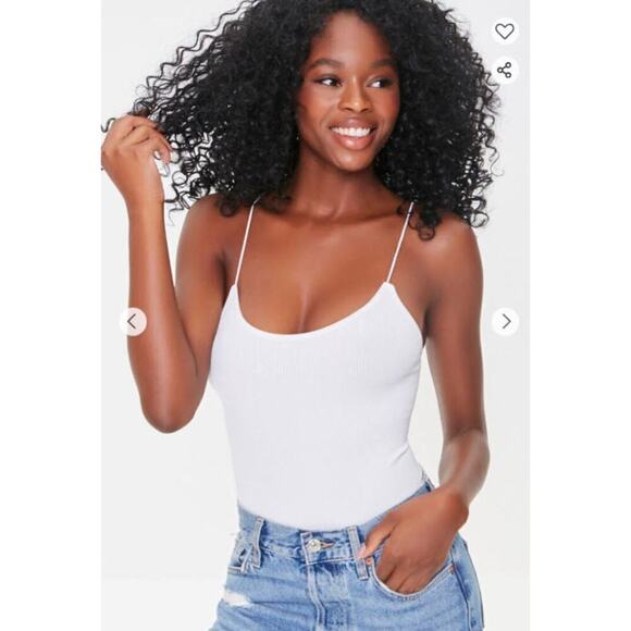 Forever 21 Ribbed Thong Bodysuit White Size M/L - Picture 1 of 7